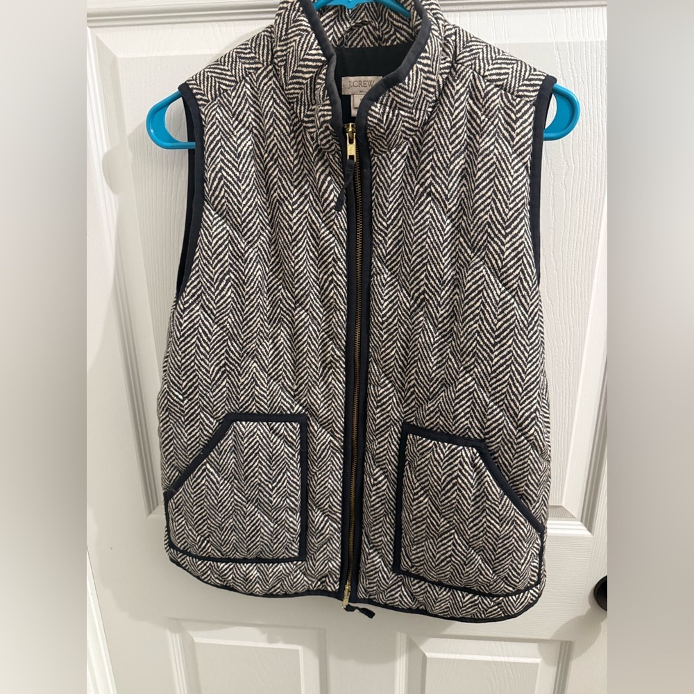 J crew Herringbone Quilted Vest with Black Trim